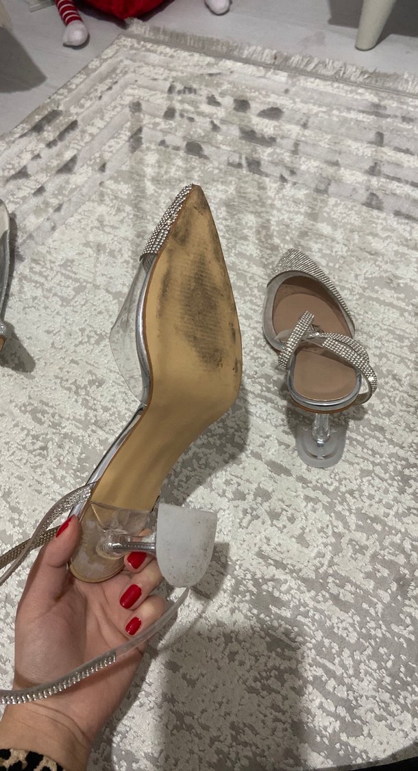 Bej Taşlı İnce Topuklu Kadın Abiye Ayakkabı - Görsel 5