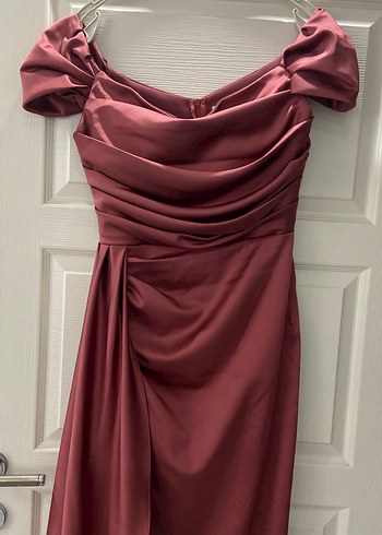 Uzun Drapeli Straplez Pembe Abiye Elbise - Görsel 3