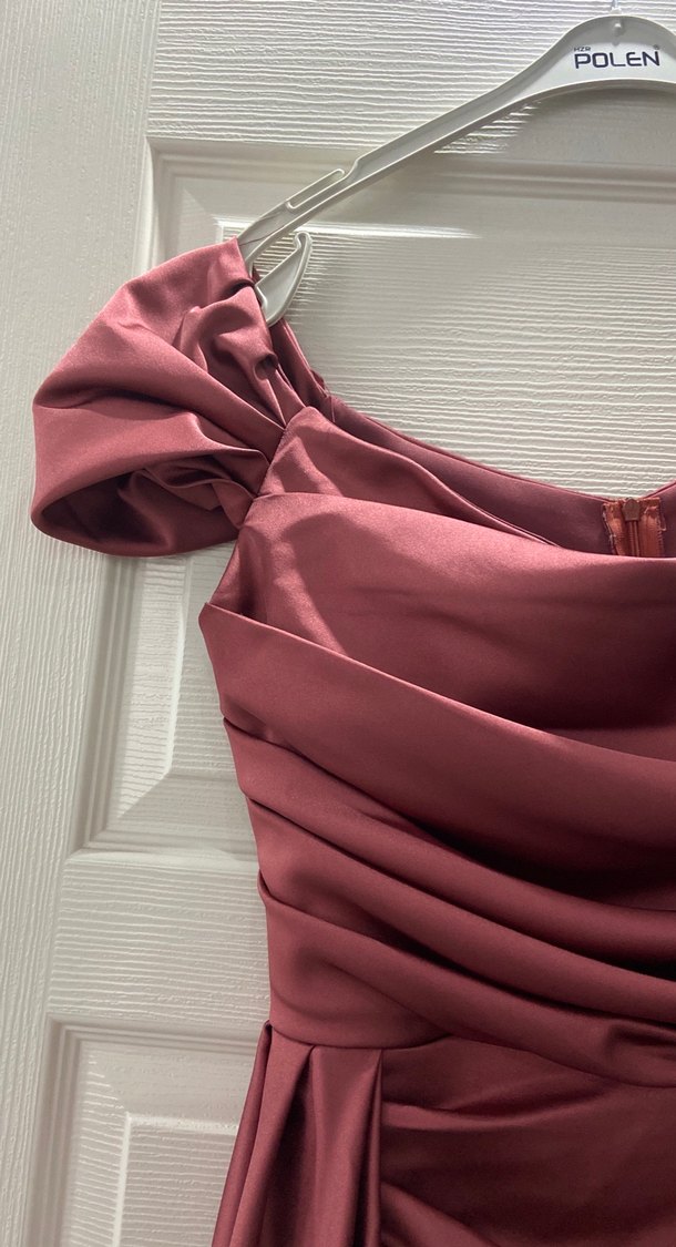 Uzun Drapeli Straplez Pembe Abiye Elbise - Görsel 4