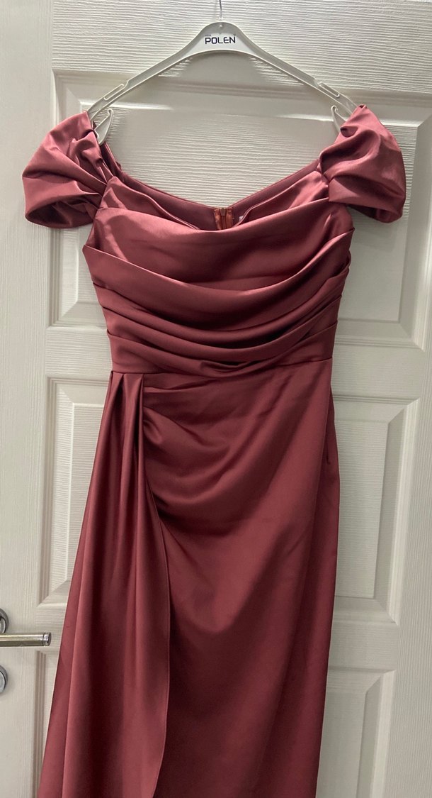 Uzun Drapeli Straplez Pembe Abiye Elbise - Görsel 3