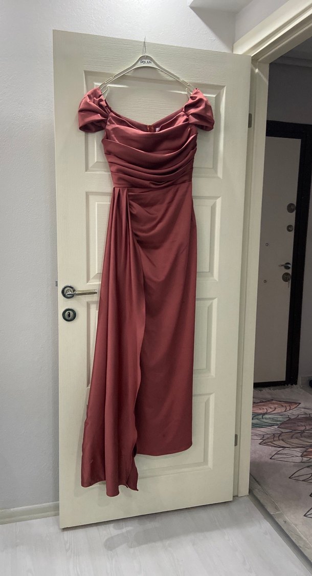 Uzun Drapeli Straplez Pembe Abiye Elbise - Görsel 2