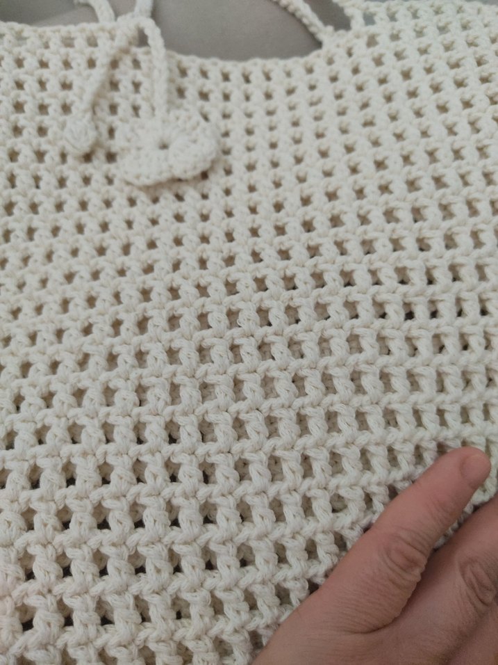 Beyaz Örgü Bohem Kadın Çanta - Görsel 2