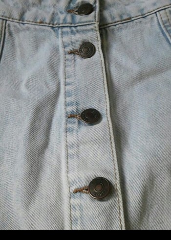 Düğmeli Mavi Kot Mini Etek - Görsel 2