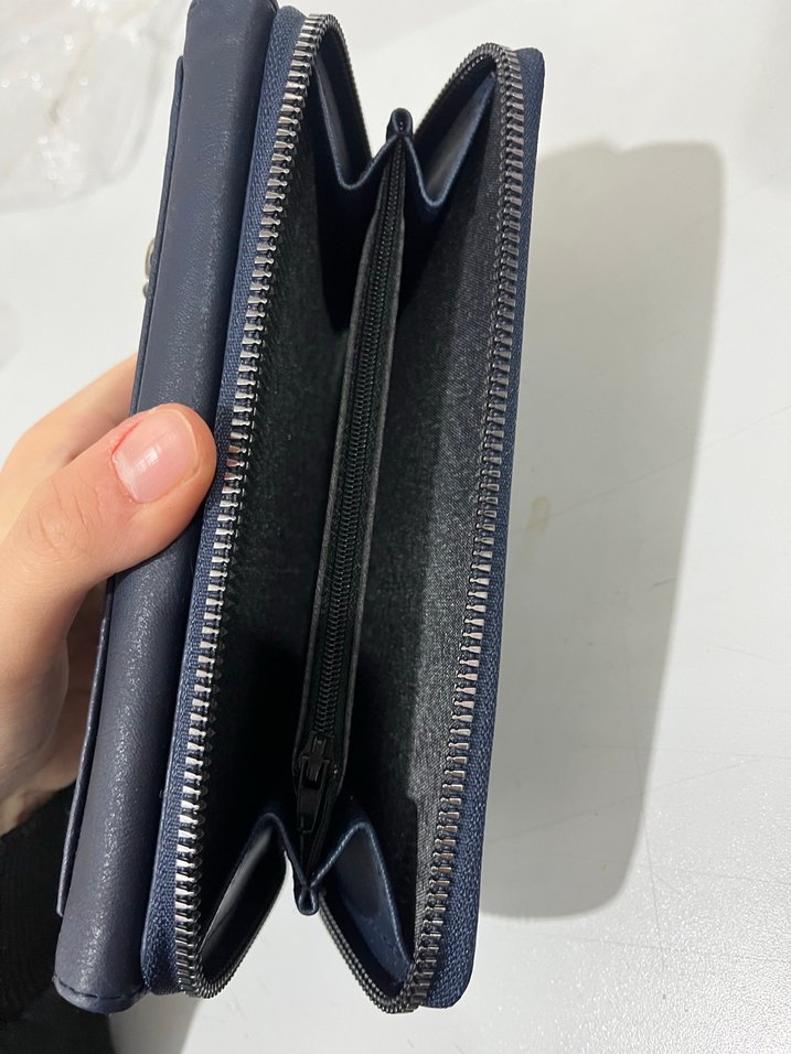 Fermuarlı Mavi Deri Kadın Cüzdanı - Görsel 3