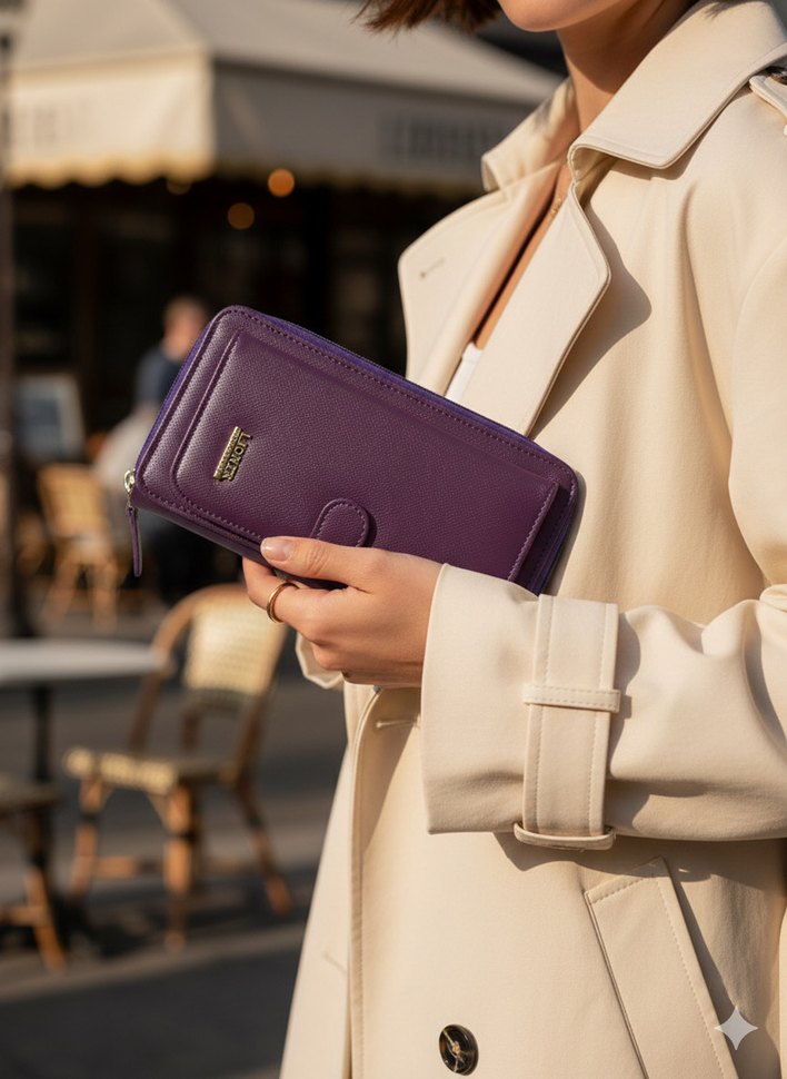 Mor Deri Fermuarlı Kadın Cüzdanı - Görsel 5
