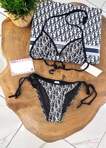 Dantel Detaylı Siyah Desenli Mini Bikini