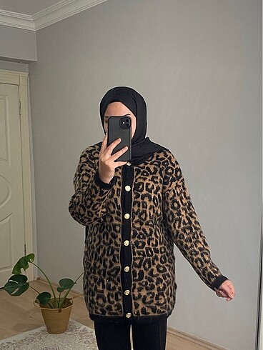 Leopar uzun hırka