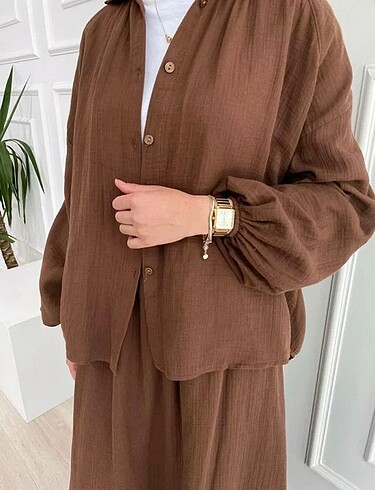 müslin kumaş ikili takım kahverengi taba