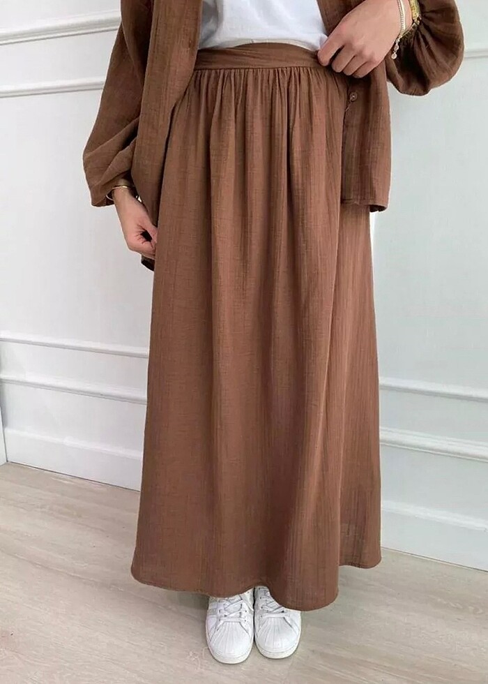 müslin kumaş ikili takım kahverengi taba - Görsel 3