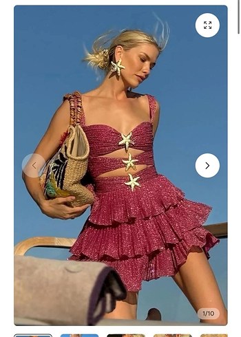 Pembe Parlak Fırfırlı Mini Bohem Elbise