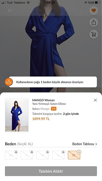 diğer Beden Mango mavi saten elbise