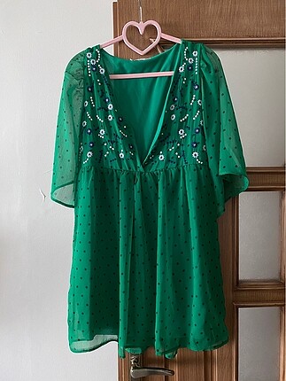 Yeşil lacivert detaylı harika tül elbise
