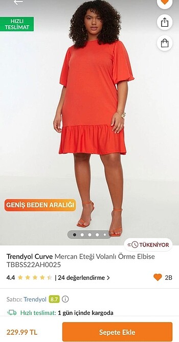xl Beden Trendyol Curve Mercan Rengi Volanlı Elbise