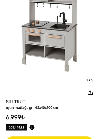 SILLTRUT Gri Oyun Mutfağı 68x40x100 cm