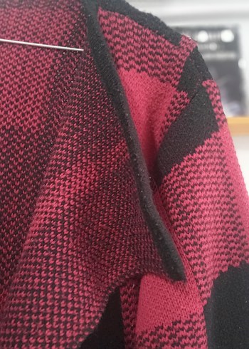 m Beden Bordo Ekose Desenli Kadın Triko Hırka