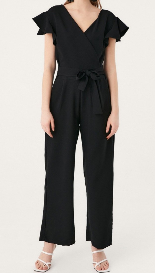 Kruvaze Yaka Fermuarlı Tulum - Görsel 4