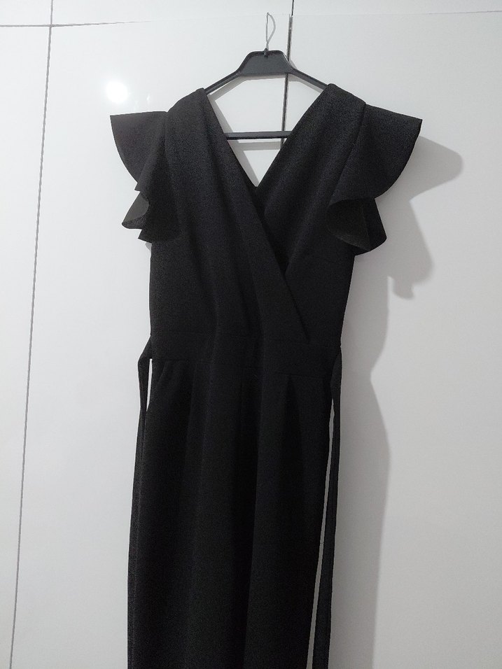 Kruvaze Yaka Fermuarlı Tulum - Görsel 5