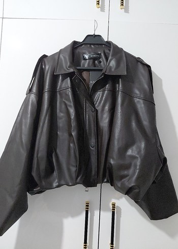 Balon Kesim Yarasa Kol Deri Ceket - Görsel 9