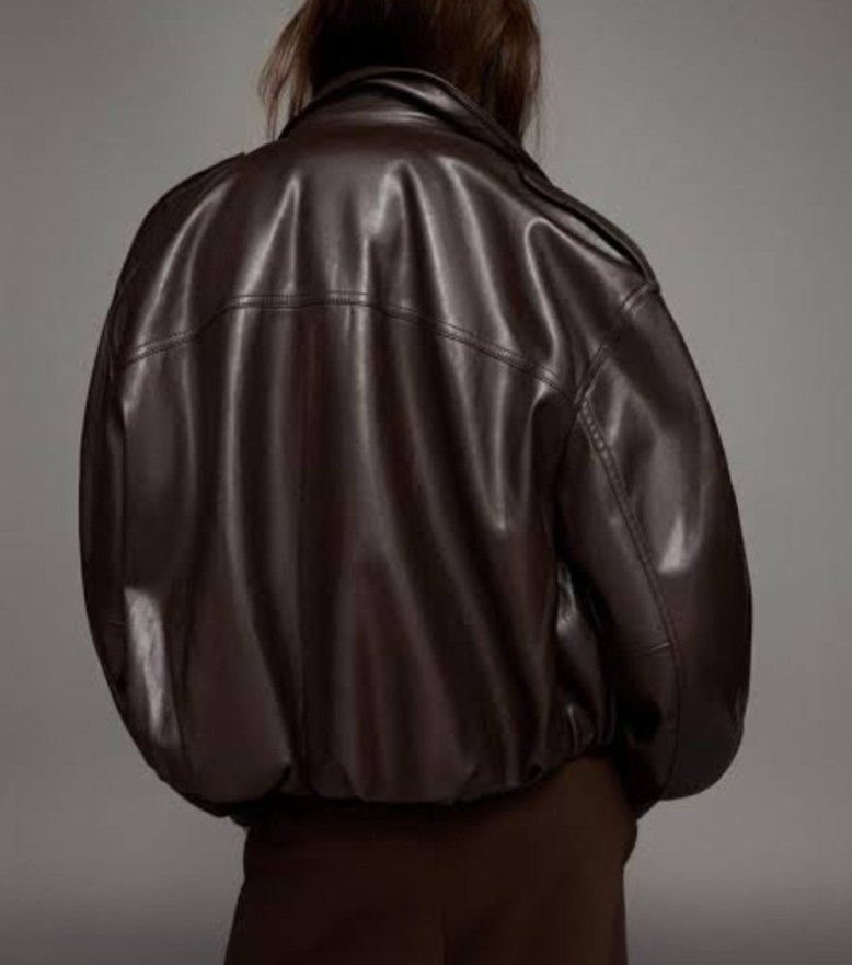 Balon Kesim Yarasa Kol Deri Ceket - Görsel 2