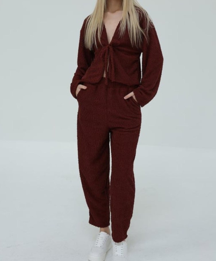 Kiremit Rengi Örme Kadın Takım - Görsel 3