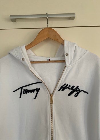 46 Beden Tommy Hilfiger Beyaz Fermuarlı Sweatshirt