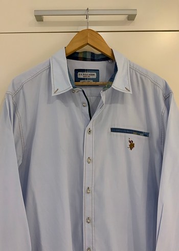2xl Beden beyaz Renk Polo Slim Fit Mavi Gömlek