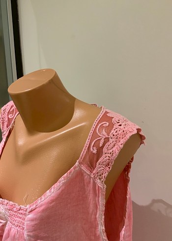 Pembe dantel detaylı elbise - Görsel 5