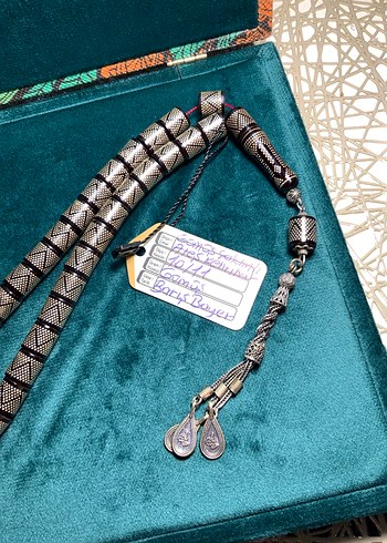 Gümüş Çakımlı ateş kehribar tesbih - Görsel 2