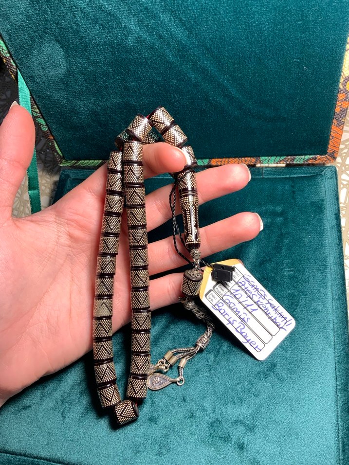 Gümüş Çakımlı ateş kehribar tesbih - Görsel 4