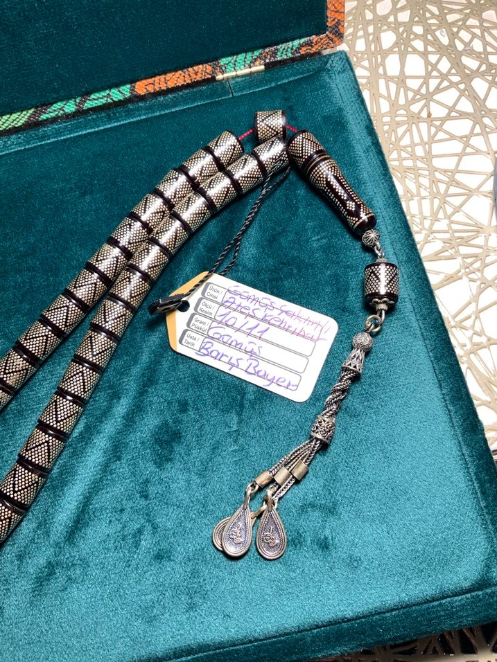 Gümüş Çakımlı ateş kehribar tesbih - Görsel 2