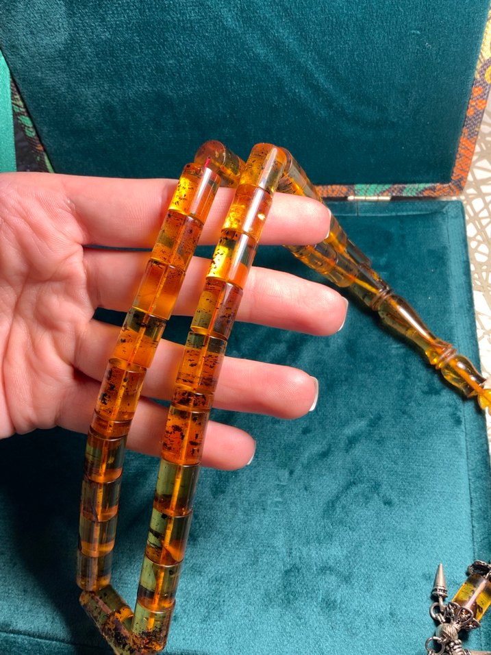 Fosilli damla kehribar Tesbih - Görsel 4