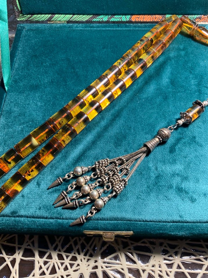 Fosilli damla kehribar Tesbih - Görsel 2