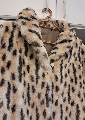 American Vintage Leopar Desenli Midi Kadın Suni Kürk Ceket