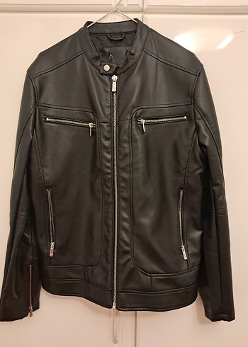 Siyah Deri Biker Ceket