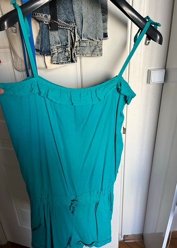 Kadın Turkuaz Kısa Askılı Tulum - Görsel 2