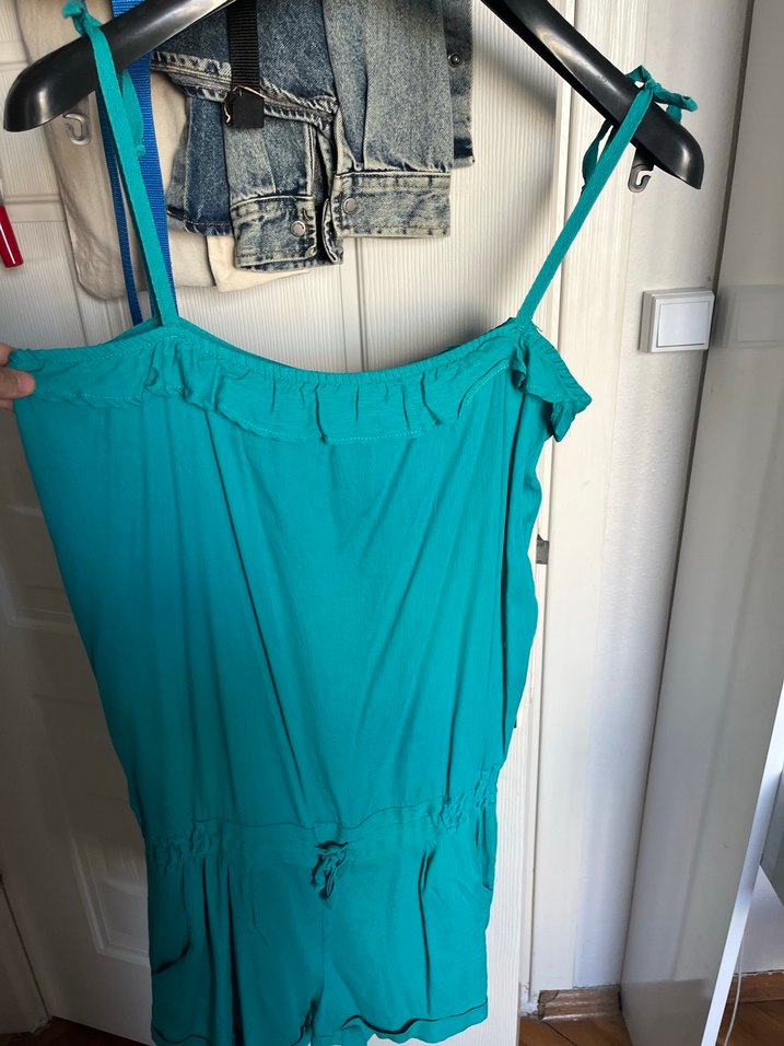 Kadın Turkuaz Kısa Askılı Tulum - Görsel 2