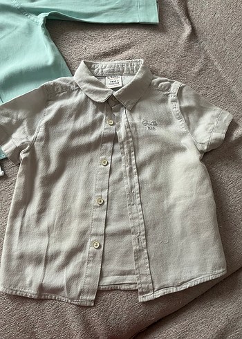 Erkek Çocuk yeşil Uzun Kollu ve gri kısa kollu Pamuklu Gömlek - Görsel 3