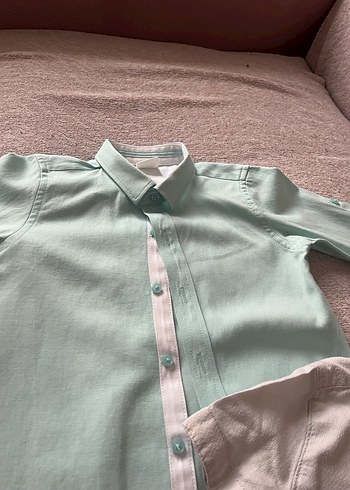 Erkek Çocuk yeşil Uzun Kollu ve gri kısa kollu Pamuklu Gömlek - Görsel 6