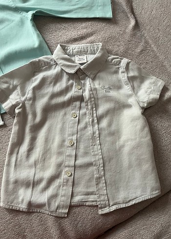 Erkek Çocuk yeşil Uzun Kollu ve gri kısa kollu Pamuklu Gömlek - Görsel 5
