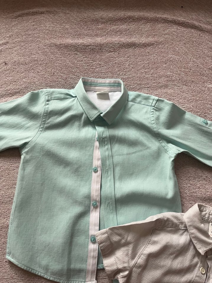 Erkek Çocuk yeşil Uzun Kollu ve gri kısa kollu Pamuklu Gömlek - Görsel 2