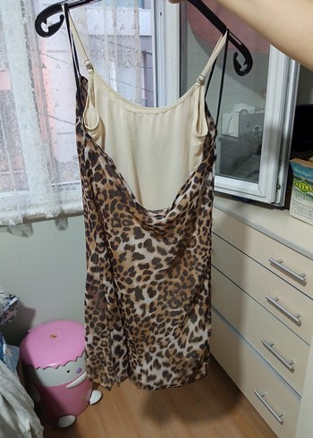 Diğer Leopar Desenli Drapeli Mini Elbise