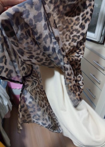 xs Beden Leopar Desenli Drapeli Mini Elbise