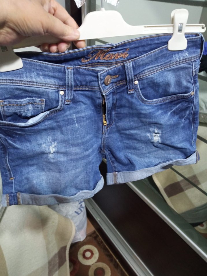 Kadın Mavi Mini Kot Şort - Görsel 2