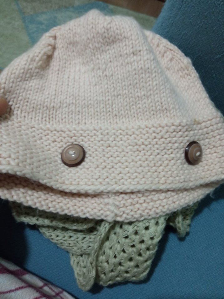 Düğmeli Bej Kadın Örgü Bere - Görsel 3