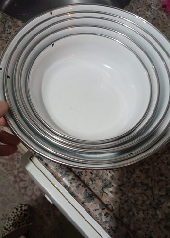 Çiçek Desenli Beyaz emaye Kase Seti - Görsel 5