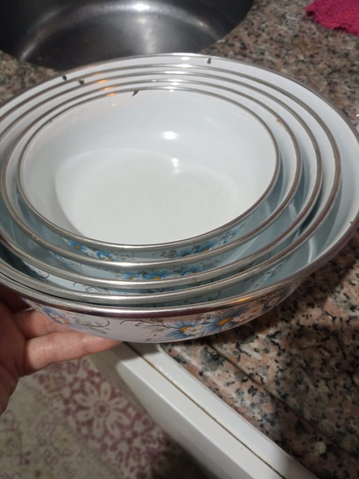 Çiçek Desenli Beyaz emaye  Kase Seti - Görsel 2