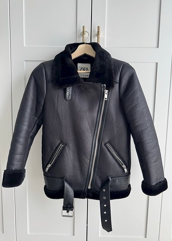 Kürk Detaylı Siyah Deri Biker Ceket - Görsel 2