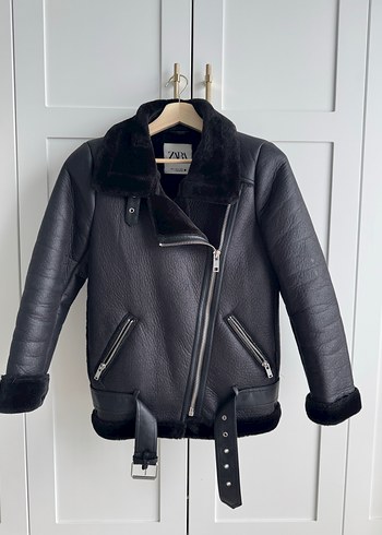 Kürk Detaylı Siyah Deri Biker Ceket - Görsel 3