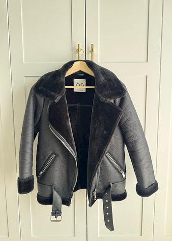 Kürk Detaylı Siyah Deri Biker Ceket - Görsel 5