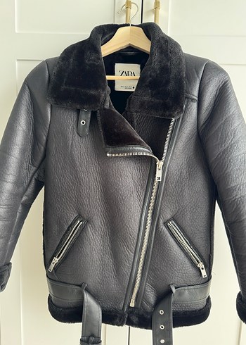 Kürk Detaylı Siyah Deri Biker Ceket - Görsel 6